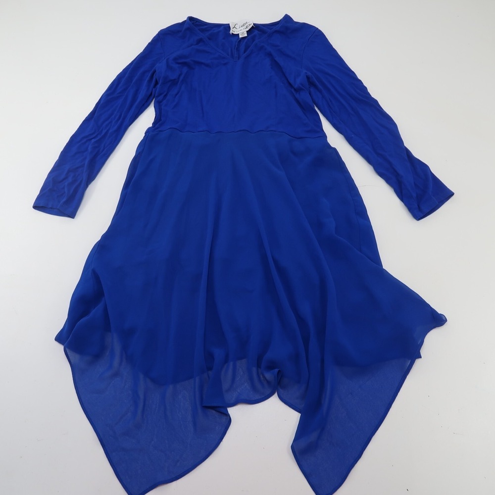 Linea by Louis Dell'Olio Blue Tunic Shift Dress Flowy Neck V Sz XS Rayon Long sl